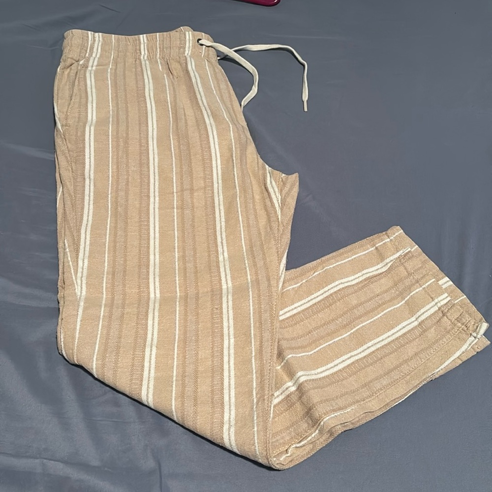 PACSUN BEIGE stripped cotton knee high pants (Slim)